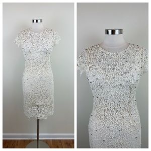 Snidel Pearl Rhinestone Cream Floral Lace Dress Women Medium